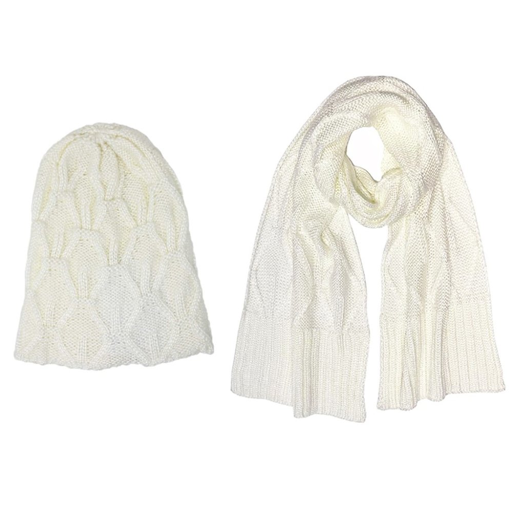 Laundry by Shelli Segal Diamond Knit Scarf & Hat Set White Marshmallow